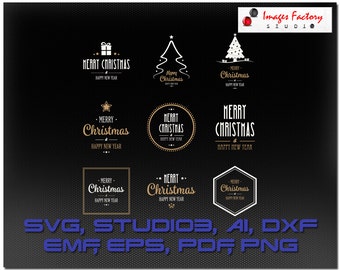9 Christmas logos collection - cuttable Cricut Design Space Silhouette, Digital Cut Files Instant Download svg dxf studio3 invitation merry