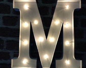 LED Carnival Circus Light Up Alphabet Letter M - All Metal Large 33 cm Wall or Free Standing