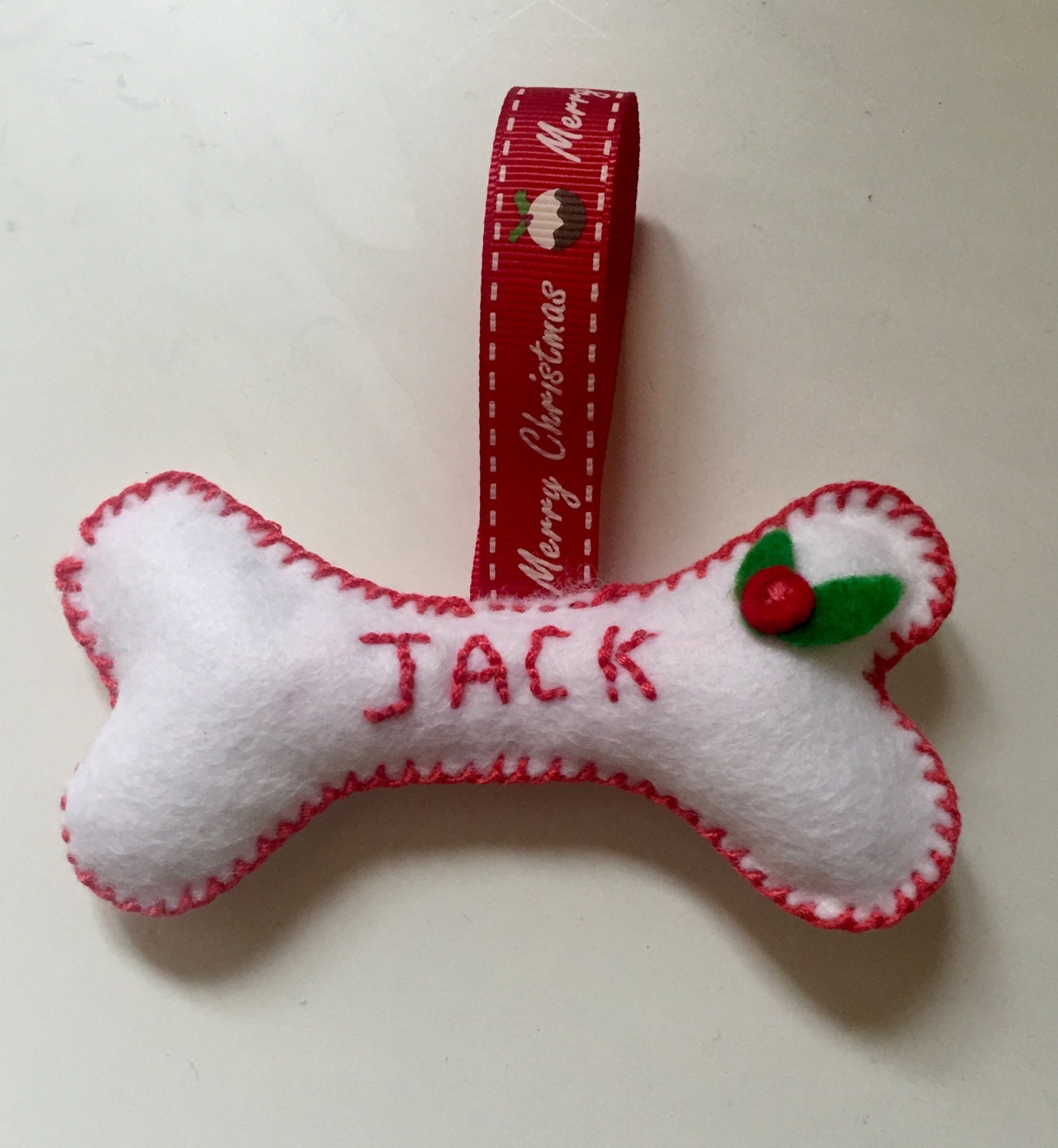 Personalised felt dog bone Christmas decoration