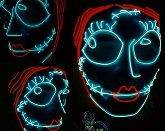Sally - Light Up EL-Wire Tribute Mask! Stand Out, Turn Heads. The ultimate cosplay mask! Festivals, Raves, Halloween & More!