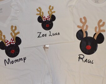 ADULT Minnie or Mickey Reindeer Shirts, Mommy and Me Shirts, Daddy and Me Shirts, Disney Christmas Shirts, Family Shirts
