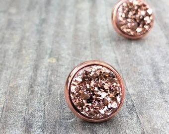 Druzy Earrings, Rose Gold Druzy Stud Earrings, Faux Druzy stud earrings, drusy, rose gold, rose gold druzy, Boho