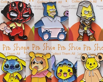 Mashup Enamel Pins combo pack of 7 / Pokemon Enamel Pins, Disney Enamel Pins / Simpsons Enamel Pins / Family Enamel Pins / Star Wars Pin