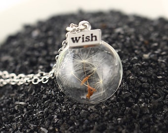 Dandelion necklace, Dandelion seed, Make a wish, wish necklace, Dandelion jewelry, Real Dandelion Seed, Glass Orb, Terrarium Pendant