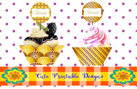 Artículos similares a Printable Cupcake Toppers Customizable, Printable ...