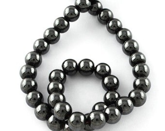 Perles hématites magnétiques 8mm Rondes grade A noir PH201603