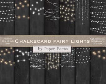 Chalkboard fairy lights, fairy light digital paper, strings of light, light strings, chalkboard background, scrapbook paper, DOWNLOAD