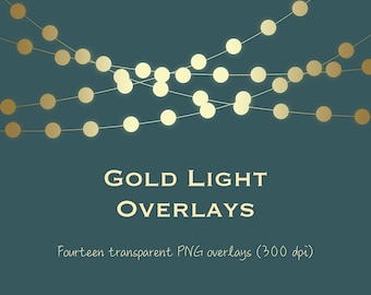 Gold light clipart, gold string lights clipart, gold light overlays, gold bokeh, gold fairy lights, metallic lights, metallic bokeh