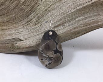 Petoskey stone pendant, rustic jewlery, natural stone jewelry, beach stone jewelry, fossil jewelry, sterling silver, Michigan pendant
