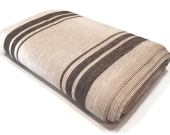 100% Linen Fabric by The Yard, Beige Striped Linen Fabric, Dark Striped Linen Fabric, Fabric by Yard, Fabric for Towels, Fabric for Dishrags