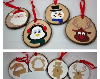DIY Christmas Craft Project - DIY Christmas Ornament Craft Kit / Gift Tag Craft Kit - Wood Painting Kit - Set of 4 - At the North Pole