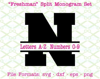FRESHMAN Split Monogram Svg Letters & Numbers, Svg Dxf Eps, Png. Capital Letters, Svg Collegiate Split Letters Cricut Silhouette; Cut Files