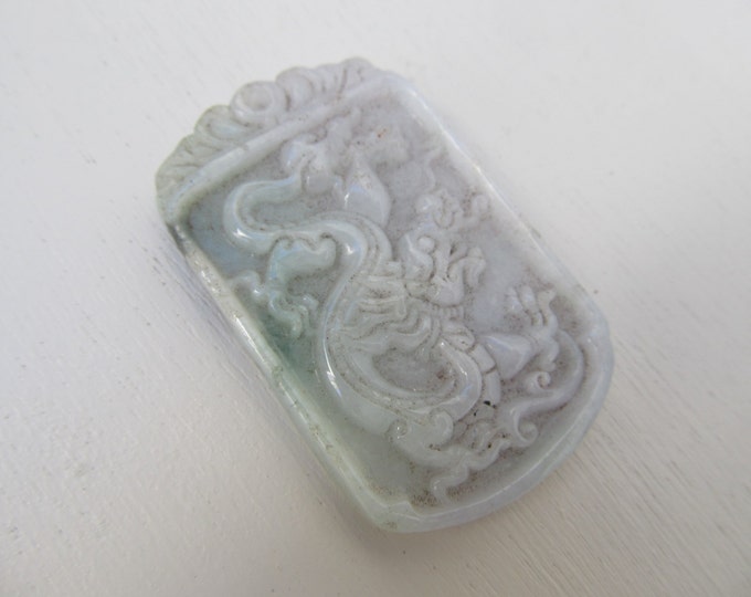Jade green dragon pendant, vintage Chinese collectable good luck charm, zodiac dragon pendant, cabinet display, soft pale green stone