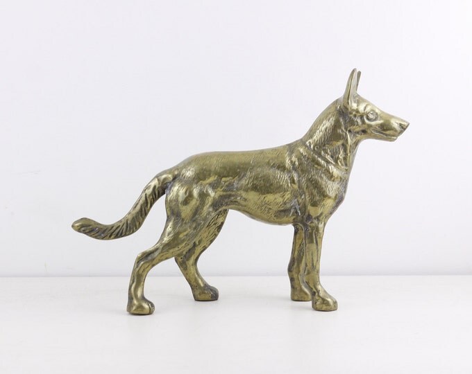 Brass German Sheppard, vintage large brass dog figurine, decorative dog statue, collectible canine figure, rustic home decor spirit animal