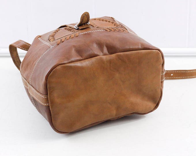 Brown leather shoulderbag, vintage handmade backpack model purse, boho style shoulder bag, cross body bag, unusual leather handbag