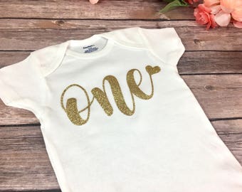 First Birthday Onesies, ONE Gold Glitter Onesies
