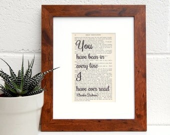 Romantic Charles Dickens Vintage Book Page Quote Print, Great Expectations Print, Valentine Gift, Book Lover Decor, Literary Gift, Pip Quote