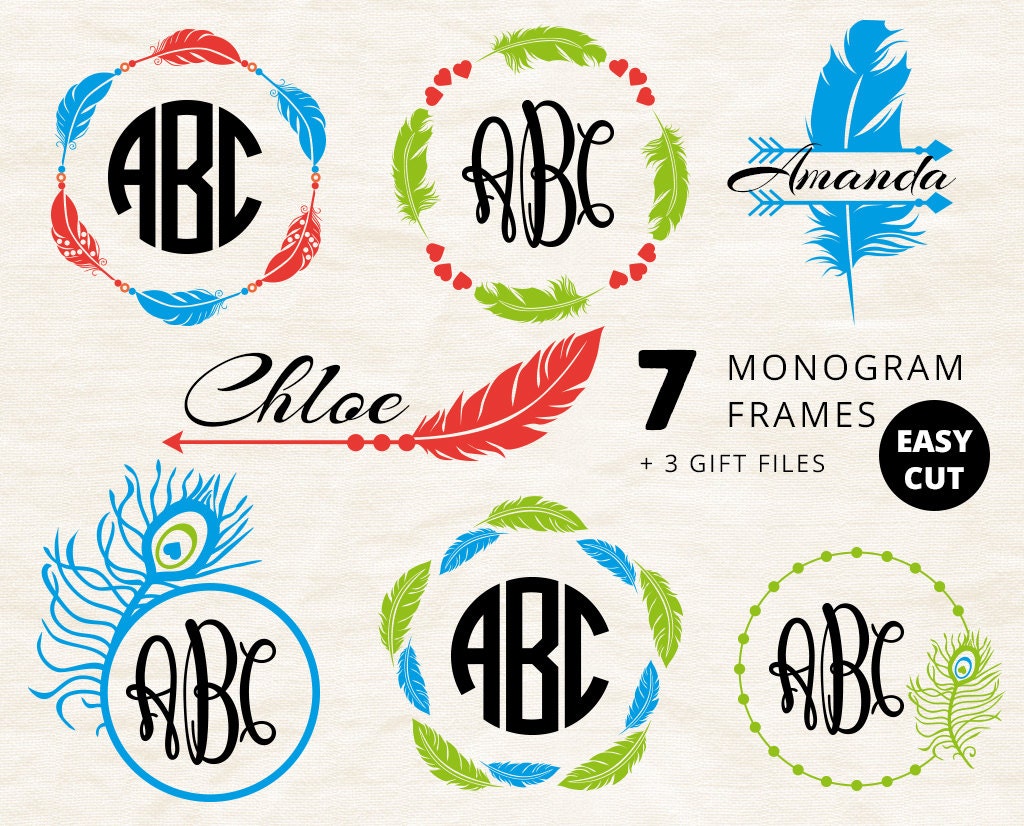 Feather frame svg circle monogram svg feathers monogram border