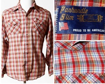 Vintage Men's Western Shirt Plaid Panhandle Slim - Retro 80s 16.5 Large L Country