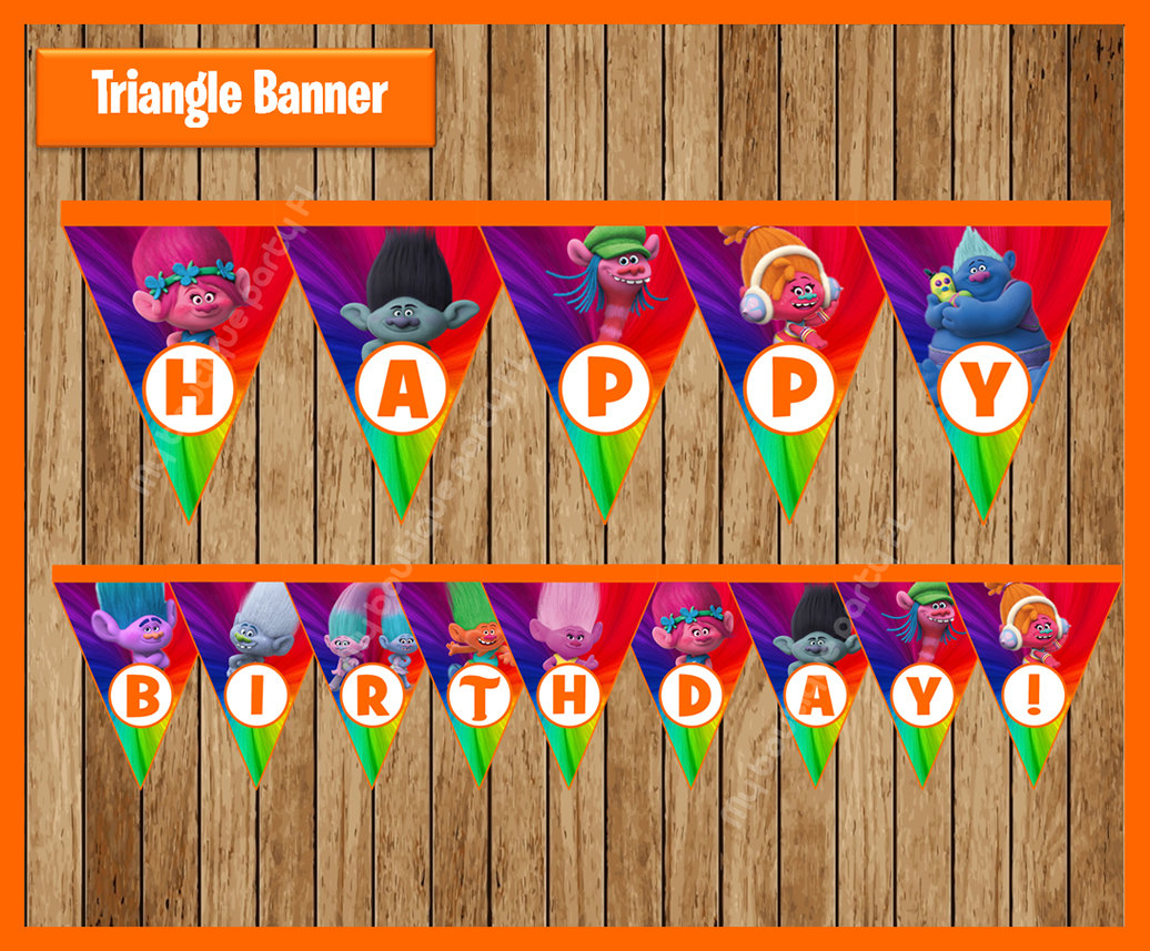 Trolls Triangle Banner instant download Printable Trolls