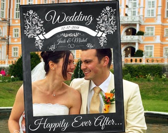 Large Personalized social Chalkboard Style Wedding photo booth prop frame, Selfie Frame for wedding pictures - sizes 48x36; 36x24; 100115