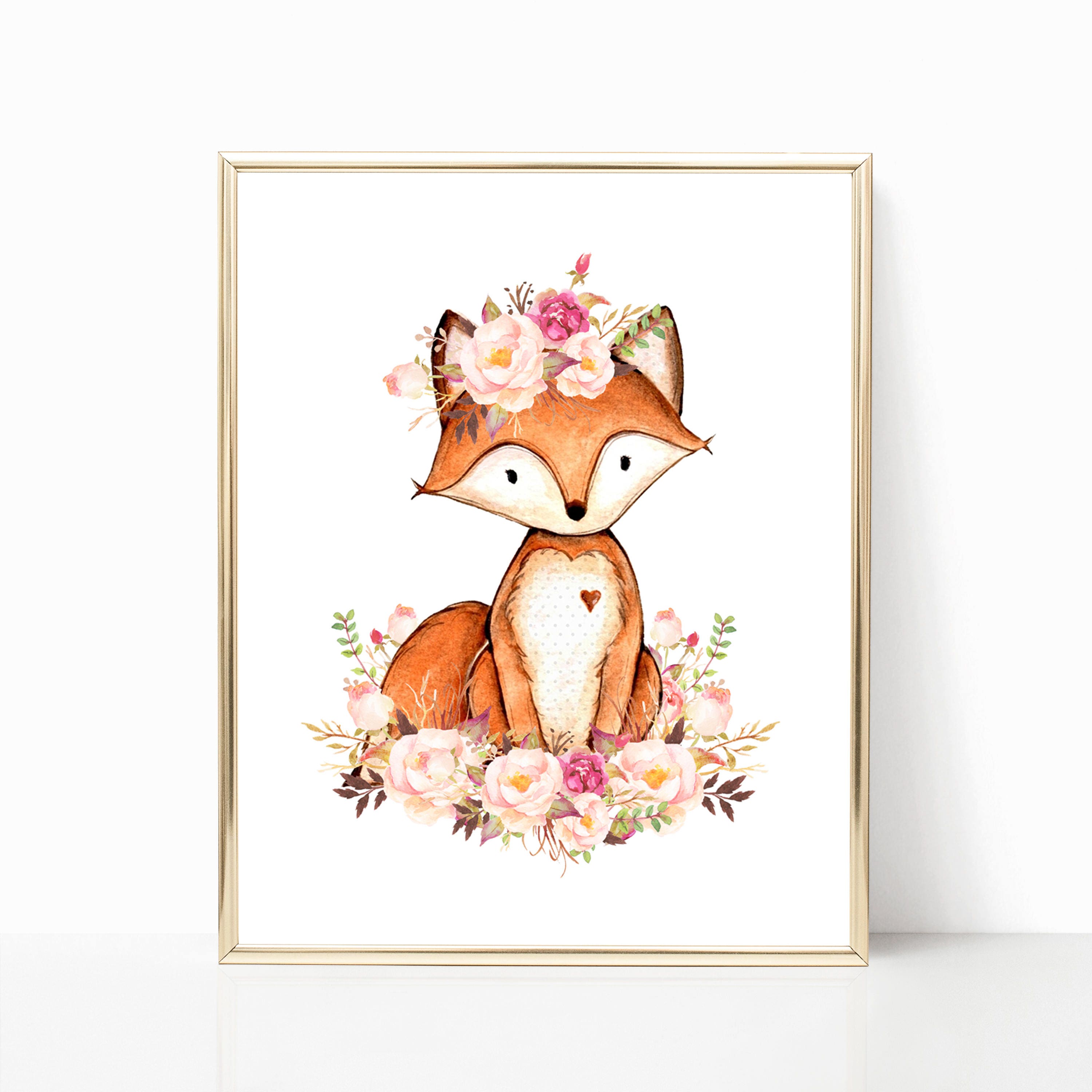 Floral Fox Nursery Art. Woodland Fox Art. Cute Fox Print. Fox