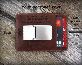 Father's Day Gift - Personalized Money Clip Wallet - Groomsman Gift - Monogram Slim Wallet - Father of the Groom - Thin Wallet - Toffee 7717