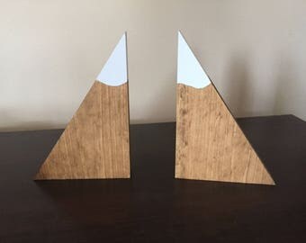 Small Set of Mountain Bookends / Wood Mountain Bookends / Wood Bookends / Mountain Decor / Snow Peak Bookends / Mountain Peak Bookends