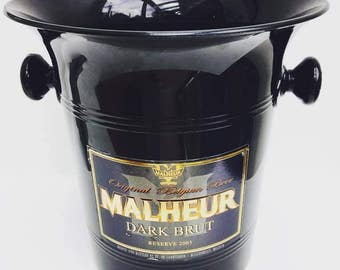 Beer bucket, ice bucket, made in Belgium for Belgian beer Malheur Dark Brut in black plastic. Accessory bar, vintage bar.
