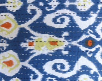 Kantha Quilt - Lt. Green/Blue/Pink Stripe
