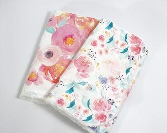 Floral Burp Cloths - Baby Burp Cloth - Baby Girl Burp Cloth - Burp Cloth Set - Watercolor floral - Pink Flowers - Teal Flowers