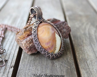 Polychrome Jasper Pendant / Wire Wrapped Jewelry / Copper Jewelry / Wire Wrapped Pendant / Copper Pendant / Wire Woven Pendant
