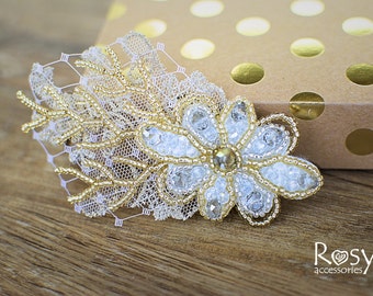 Wedding Hair Clip, Floral Wedding Headpiece, Gold Bridal Hair Clip, Bridal Hair Accessory, Flower Clip, Wedding Hair Accessory
