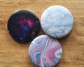 Arstsy Tumblr Aesthetic galaxy, marble, holo pin-back button pack 2.25 inch