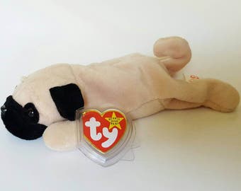 Ty Original Beanie Baby "Pugsly" the Pug, Multiple Errors, Style 4106, Birthday: 5-2-96 "Rare" PVC Pellets, Collectible toys, LIVToyShop