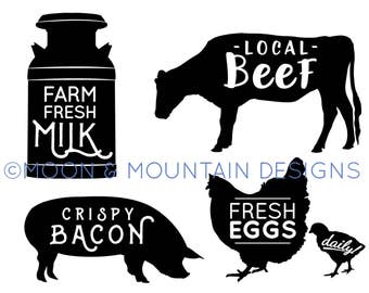 Milk Can, Cow, Pig, Chicken Farm Pack - SVG • PNG • EPS Cut Files