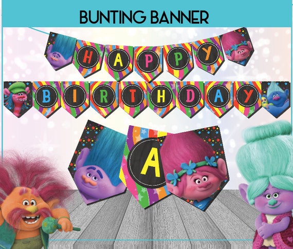 Trolls Birthday Banner bunting Digital Download Printable