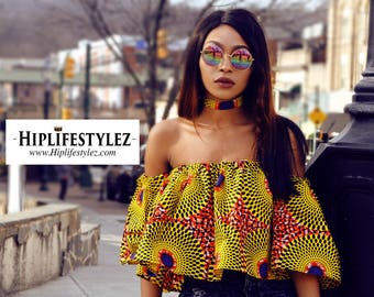 Off the Shoulder African Print Flare top