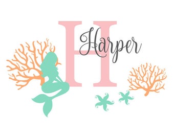 Mermaid Wall Decal - Girls Custom Name Mermaid Decal - Mermaid Wall Art - Mermaid Nursery