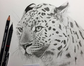 Items similar to Leopard head limited edition wildlife art print on Etsy