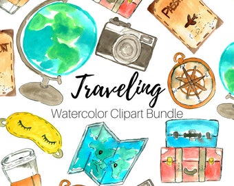 Travel clip art - watercolor clip art - traveling clip art - Hand drawn - Embellishments - Commercial Use