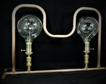 handmade twin copper pipe lamp hand bent and soldered