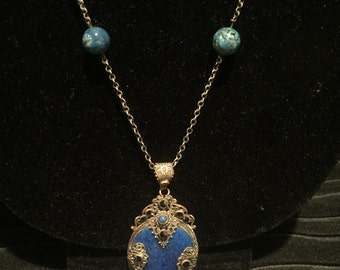 Blue Peking Glass Czech Necklace