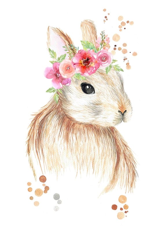 Watercolour Bunny Rabbit with Flower Crown Print