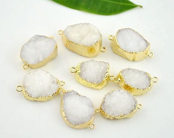 Natural white druzy quartz stone beads crystal gemstone jewelry connector beads