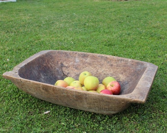 Antique wooden dough bowl.Primitive dough bowl.Rustic wooden dough bowl.Antique cookware.Hand carved bowl.Farmhouse chic decor.Antique decor