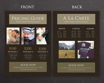 Photo Price List - Photography Pricing Template, Price Guide List for Photographers - Photoshop Template, PSD *INSTANT DOWNLOAD*