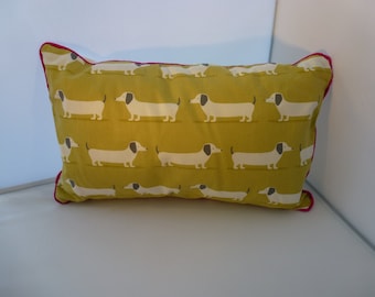 Colourful Daschund Cushion with Contrast Piping