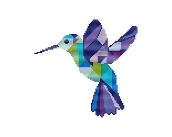 PDF cross stitch pattern, modern cross stitch Hummingbird, colibri pattern, geometric bird cross stitch pattern, counted cross stitch