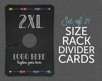 Size Rack Dividers - Rack Card - Sizes, Size Cards - Black - 4x6 - Digital - Printable